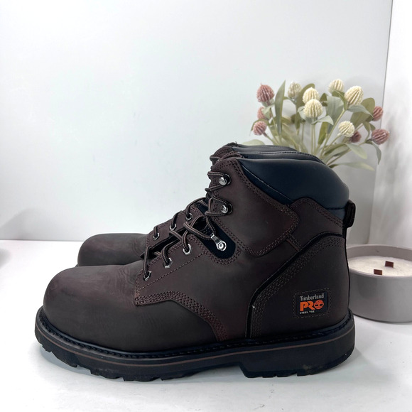 Timberland PRO 6" Pit Boots EH Soft Toe Leather Work Boots Brown Men's 12 Wide - Picture 1 of 10